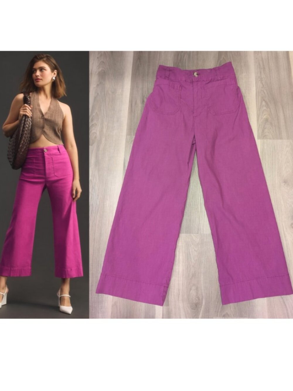 Anthropologie Maeve | The Colette Wide Leg Crop Pants In Magenta